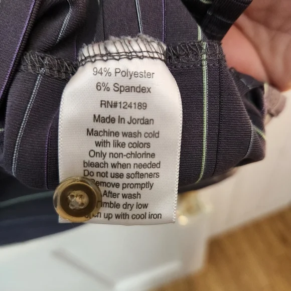 Kirkland Signature Men's Polo Shirt in Dark Gray with Light Stripes - Picture 3 of 4